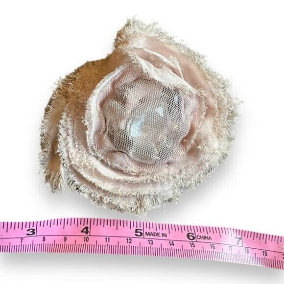 Frayed Fabric Rose Brooch Pin With Mesh Layer & Safety Closure - Picture 5 of 6